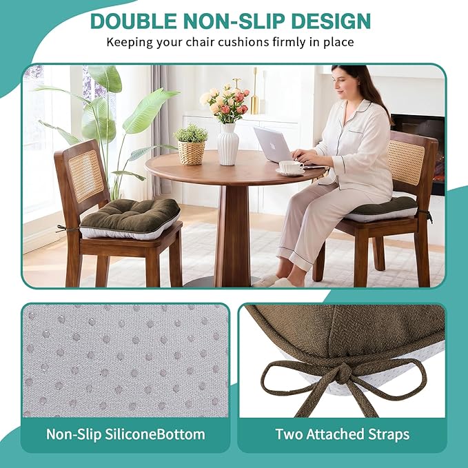 BETU Chair Cushions for Dining Chairs,3.5" Thick Kitchen Table Chair Pads with Ties,Non Slip Backing and Covers,Seat Cushion for Dining Room,Bar,Patio Chairs,20"X20"X3.5"