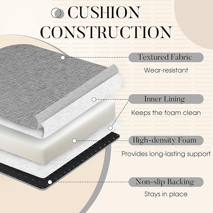 Basic Beyond Chair Cushions for Dining Chairs with Ties and Removable Cover, 2" Thick Seat Cushions for Kitchen Chairs, Set of 6, 17" x 16", Dark Grey