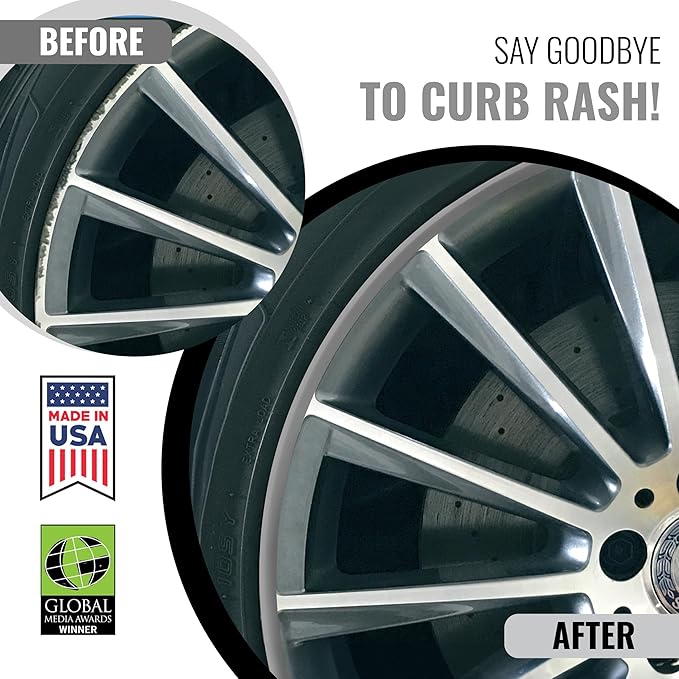 All-Fit Automotive Rim Trim – Durable DIY Car Exterior Accessories for Curb Rash Protection – Fits Up to Four 24” Wheels – Flexible, Durable Wheel Rim Protector (3/8″ width/Silver)