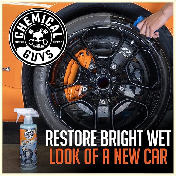 Chemical Guys Tire Kicker Sprayable Extra Glossy Tire Shine with Applicator (Works on Rubber, Vinyl & Plastic) Safe for Cars, Trucks, Motorcycles, RVs & More, 16 fl oz