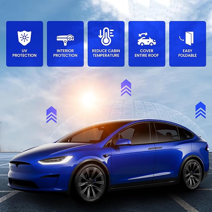 Econour Tesla Model Y Roof Sunshade, Panoramic Roof Window Insulation UV Rays Protection Sun Shade for 2020 2021 2022 2023 Tesla Model Y Accessories