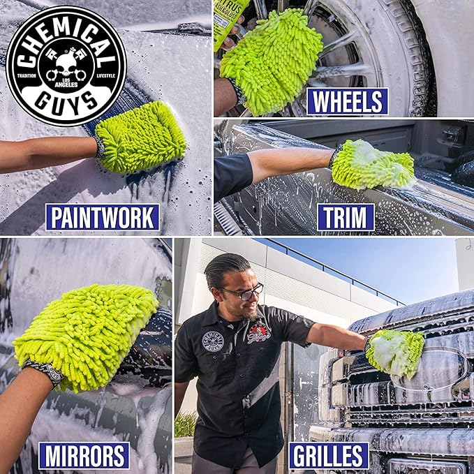 Chemical Guys CWS_101_16W Car Wash Starter Bundle - Maxi-Suds II Foaming Car Wash Soap, 16 oz, Cherry Scent + Green Chenille Wash Mitt (2 Items) Works on Cars, Trucks, SUVs, RVs & More