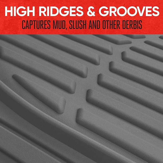 Motor Trend FlexTough Floor Mats for Cars, Gray Deep Dish All-Weather Mats, Waterproof Trim-To Fit Automotive Floor Mats for Trucks SUV, Universal Liner Car Accessories