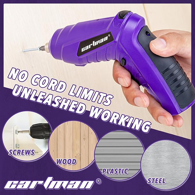 CARTMAN 149-piece Tool Set with Purple Cordless Screwdriver Essential Household Tool Box Hand Tool Kit