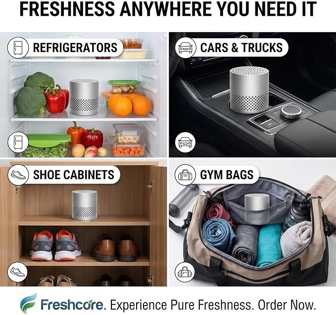 Fridge Deodorizer Odor Eliminator – Reusable Refrigerator Freshener, 10-Year Catalytic Air Purifier for Freezer Closet, Outperforms Baking Soda & Charcoal (Black, 2.79 inches)