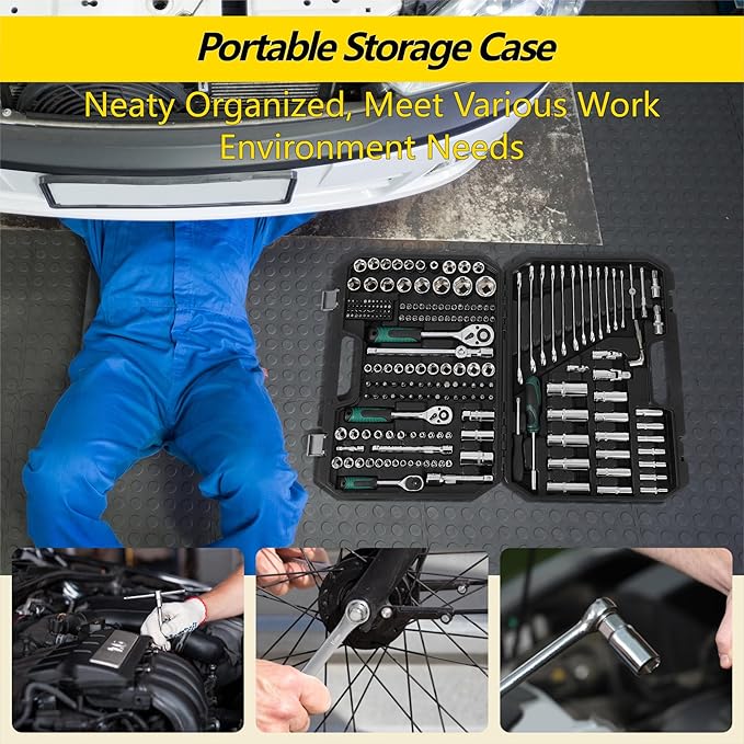 IDEALHOUSE 216 PCS Mechanic Tool Set with Case,Socket Wrench Set,1/4" 3/8" 1/2" Drive Socket Kit,72-Tooth Quick Release Ratchet, Specialty Tools for Home Automotive Repair