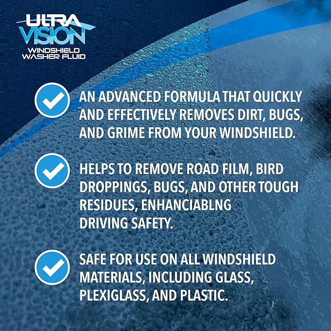 ULTRA 1PLUS Windshield Washer Fluid - Advanced Formula for Car Windshield Wiper Fluid Crystal-Clear Vision in Weather Conditions +32F - All Weather - 1 Liquid Gallon (Pack of 2)