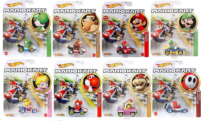 Hot Wheels Mario Kart Die-Cast Character Cars Collection, 8-Pack Bundle, Nintendo Gaming Collectibles Gbg25-957k