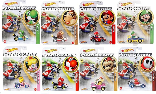Hot Wheels Mario Kart Die-Cast Character Cars Collection, 8-Pack Bundle, Nintendo Gaming Collectibles Gbg25-957k