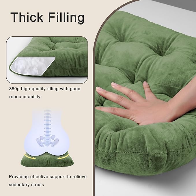 OVOV 2 Pack Chair Cushions for Dining Chairs Soft Seat Cushions for Kitchen Desk Chairs Square Chair Pads with Ties (15.5"x15.5" Green)
