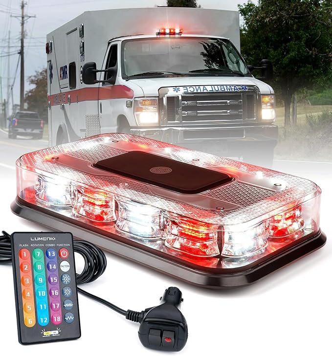 LUMENIX LED Roof Top Strobe Beacon Light Bar Rooftop Security Warning Emergency Flashing Plow Lights for First Responder Firefighter Vehicles Fire Trucks Cars Snowplow - Red White