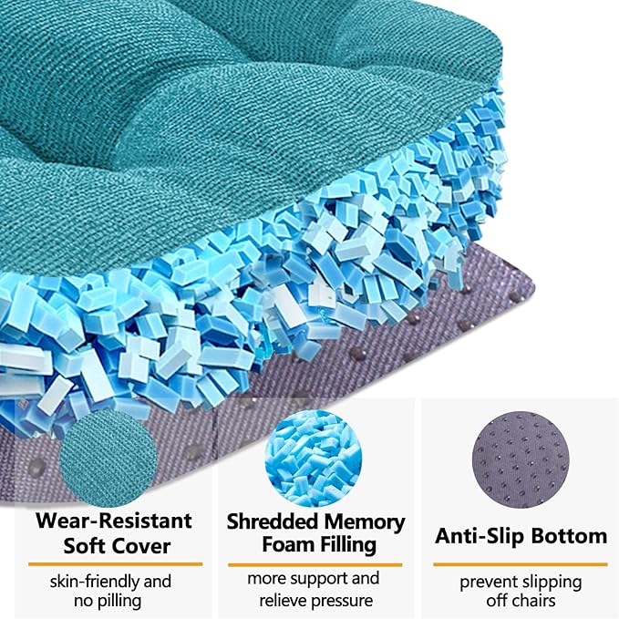 MAGIC ELEPHANT Chair Cushions for Dining Chairs, Memory Foam Kitchen Chair Cushions Set of 4, Non-Slip Thick Dining Room Chair Pads Seat Cushions, 15.5" x 15.5" x 4" (Aqua Blue)