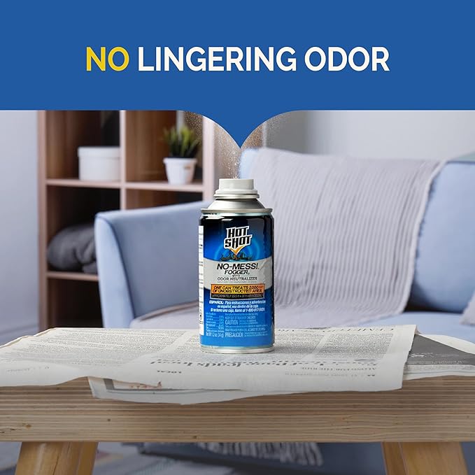 Hot Shot No-Mess! Fogger With Odor Neutralizer 3 Count-1.2 Ounce Cans, Kills Hidden Bugs, No Need To Turn Off Pilot Lights, 6 Pack