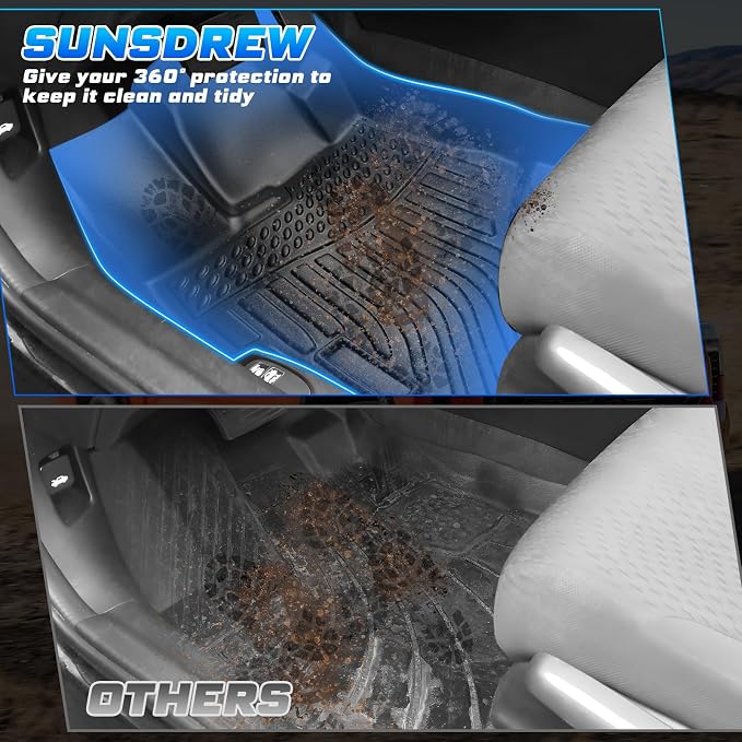 Sunsdrew Floor Mats for 2012-2015 Honda Civic Sedan, All Weather Car Mats Front Rear 2 Rows Floor Liners for Civic Accessories TPE Rubber Raised Edge (Not for Coupe)