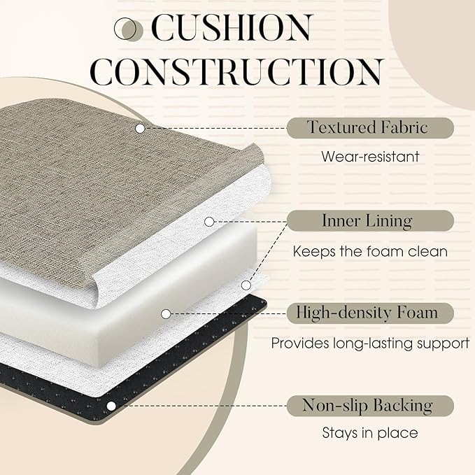 Basic Beyond Chair Cushions for Dining Chairs with Ties and Removable Cover, 2" Thick Seat Cushions for Kitchen Chairs, Set of 6, 17" x 16", Khaki