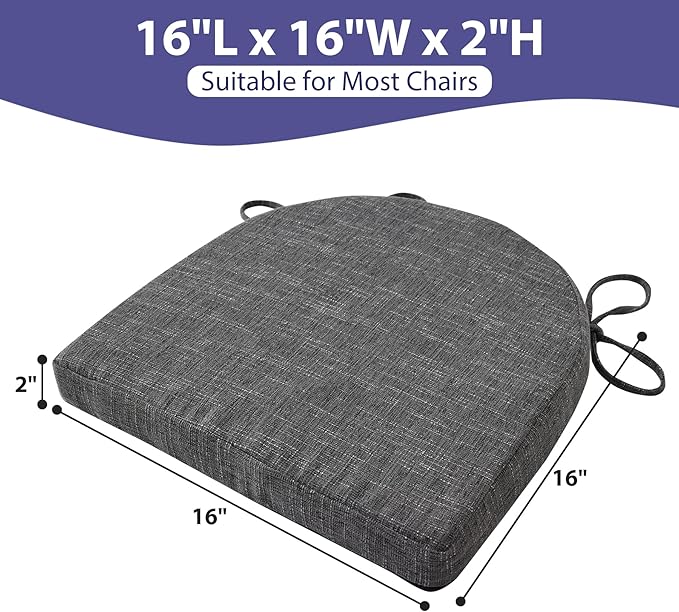 IPYNBAP Chair Cushions for Dining Chairs, Kitchen Chair Cushions, 16'' x 16'' x 2'', Non Slip Indoor Seat Cushions, Chair Pads for Dining Chairs with Ties & Removable Cover, Set of 6, Dark Grey