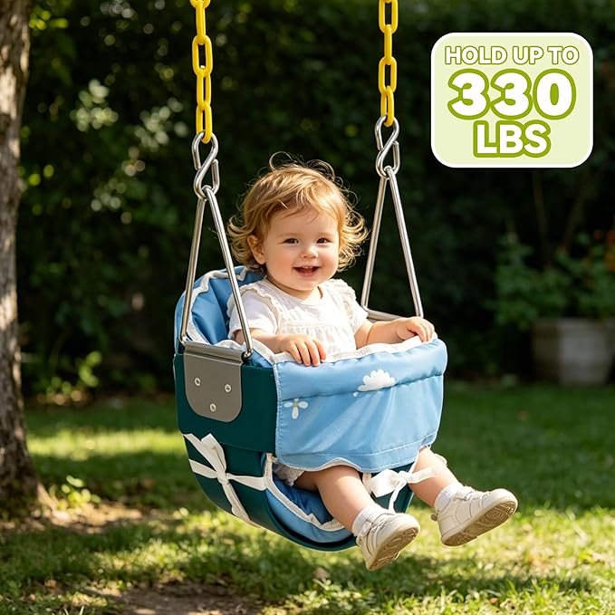 High Back Full Bucket Toddler Swing Seat with Yellow Coated Chains Fully Assembled Baby Swing Set Accessories
