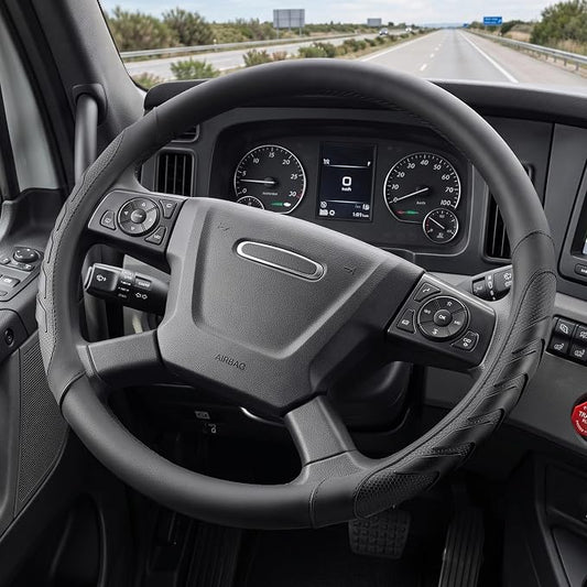West Llama Semi Truck Steering Wheel Cover, Universal Fit 17.5-18 Inch Large Steering Wheels for RV, Big Rig, 18 Wheeler, Commercial Trucks and Buses (Extra Large Size-Black)