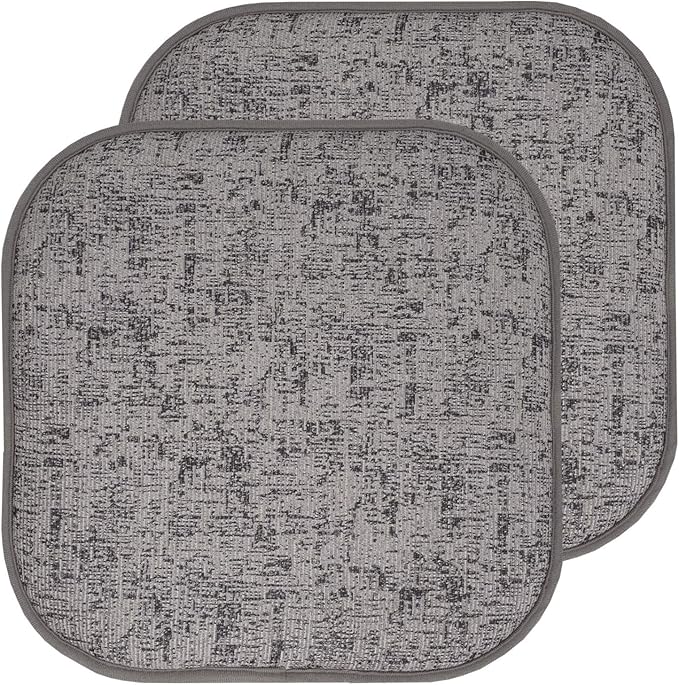 Sweet Home Collection Chair Cushion Memory Foam Pads Honeycomb Pattern Slip Non Skid Rubber Back Rounded Square 16" x 16" Seat Cover, 2 Pack, Broadway Gray/Black