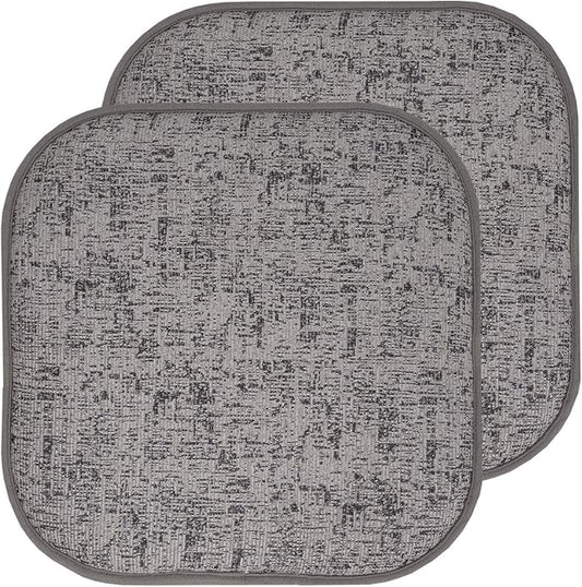 Sweet Home Collection Chair Cushion Memory Foam Pads Honeycomb Pattern Slip Non Skid Rubber Back Rounded Square 16" x 16" Seat Cover, 2 Pack, Broadway Gray/Black