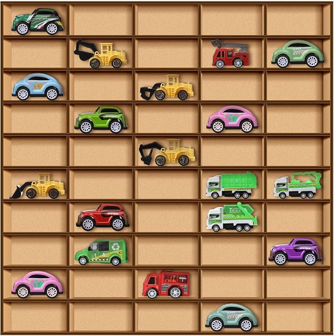 Menkxi 1 Pcs 50 Space Toy Car Display Case Wooden Wheels Shelf Wall Mounted Toy Car Storage Car Display Shelf Birthday Gift for Cars, Collectibles, Toy Figurines, Tiny Dolls, Shot Glasses