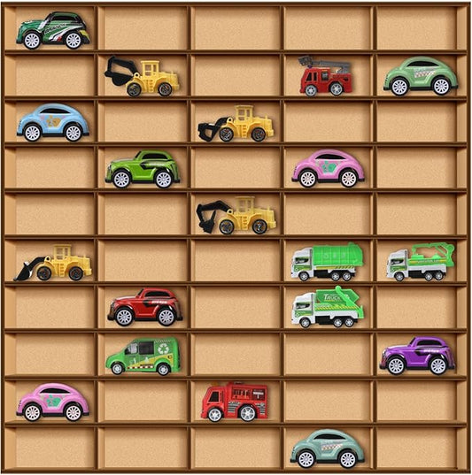 Menkxi 1 Pcs 50 Space Toy Car Display Case Wooden Wheels Shelf Wall Mounted Toy Car Storage Car Display Shelf Birthday Gift for Cars, Collectibles, Toy Figurines, Tiny Dolls, Shot Glasses