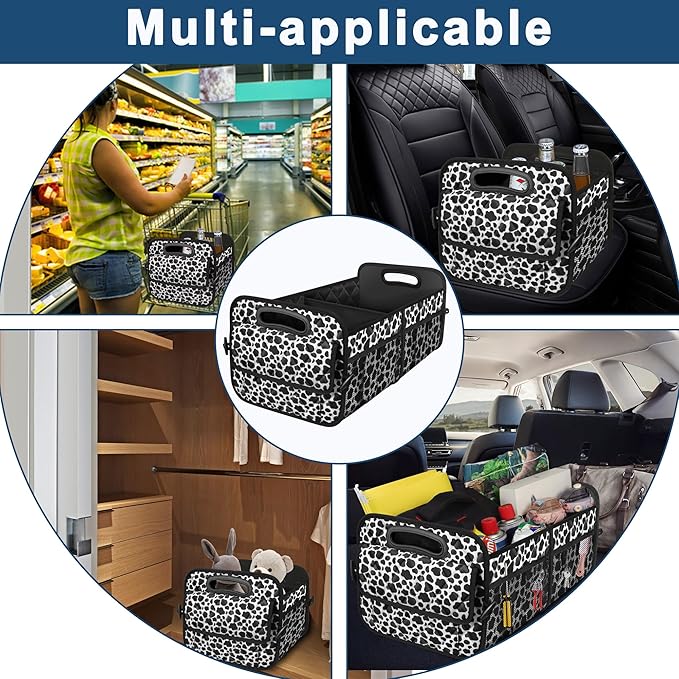 Deosk Trunk Organziers and Storage with 6 Big Pocket,Car Accessories for Women/Men 50L Waterproof Polyester Trunk Organzier for Car/SUV/Minivan/Truck(Medium, Cow print)
