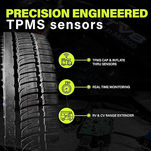 PressureTech Wireless Tire Pressure Monitoring System - TPMS Sensors for Automobiles, Motorcycles, Powersport Vehicles, RVs, Trailers - Real-Time Display w/iOS or Android App (0-150 PSI) (Pack of 2)