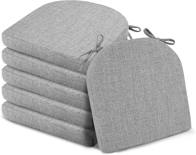 Basic Beyond Chair Cushions for Dining Chairs 6 Pack, Kitchen Chair Cushions with Ties and Non Slip Backing, 16 x 16 inches Chair Pads for Dining Chairs (Light Grey)
