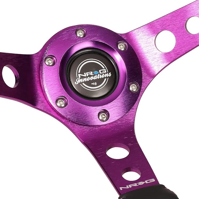 NRG Innovations NRG-RST-006PP Reinforced Steering Wheel 350MM Sport Steering Wheel (3" Deep), Black Leather, Purple Center Mark with Purple Stitching