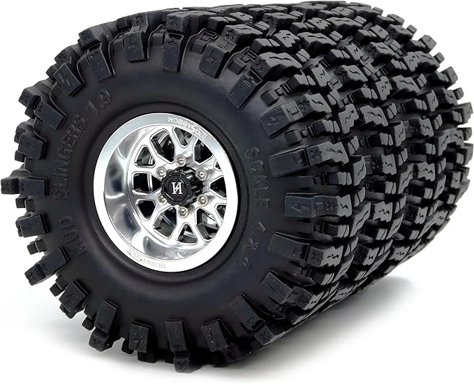 HOBBYSOUL -10.5mm Negative Offset 1.9 Beadlock Wheels and Tires, 120mm 1.9'' Mud Slingers T8 Tires and Wheels for RC 1/10 Mud Crawler SCX10 TRX4 Gen8 Upgrades