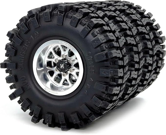 HOBBYSOUL -10.5mm Negative Offset 1.9 Beadlock Wheels and Tires, 120mm 1.9'' Mud Slingers T8 Tires and Wheels for RC 1/10 Mud Crawler SCX10 TRX4 Gen8 Upgrades