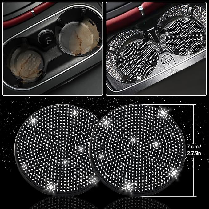 NBTEPEM 8 pcs Bling Car Accessories Set for Women, Steering Wheel Cover, Sparkly Seat Belt Covers, Bling Gear Shift Cover, Universal Fit Most Cars (Black Diamond)