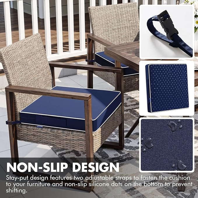 MIULEE Navy Blue 17 x 16 x 2 Outdoor Chair Cushions Waterproof Patio Chair Cushions with Adjustable Straps Set of 2 for Patio Furniture 3-Year Color Fastness Garden Sofa Couch