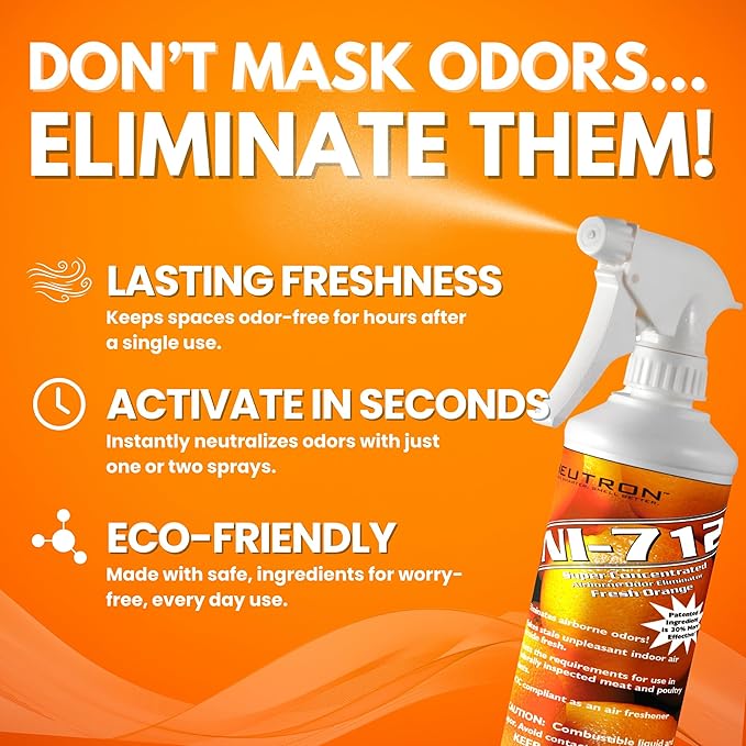 NI-712 Fresh Orange Odor Eliminator Spray (2 bottles) – Powerful, Long-Lasting Odor Neutralizer – Instant Air Freshener for Home, Car & More – Pint-Sized (16 oz)