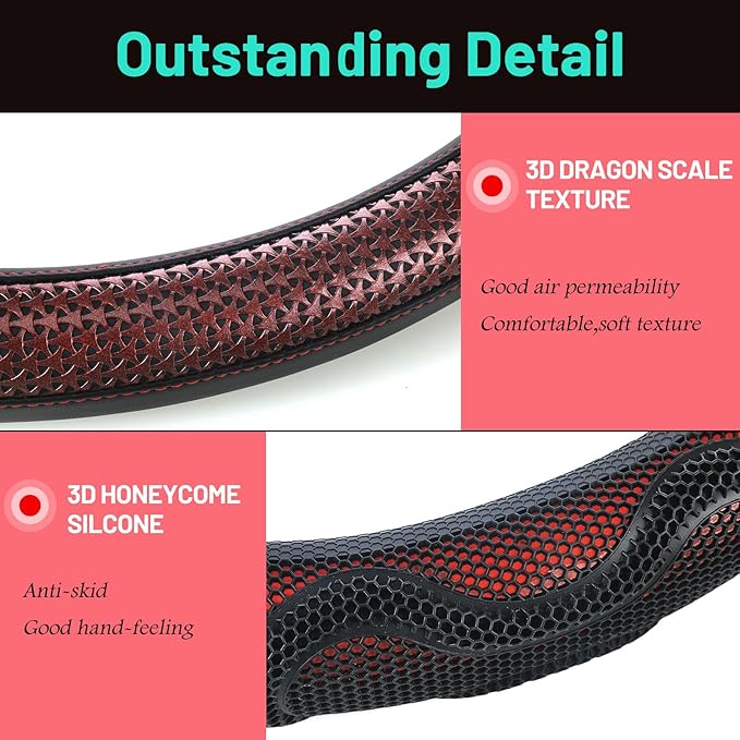 DaisyInner 18 Inch Semi Truck Steering Wheel Cover Heavy Duty Leather Wheel Comfy Grip Cover Anti Slip Car Accessory Fits Rv, Big Rig 18 Wheeler and Pickup (Red, Classic Style)