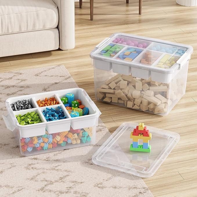 160Qt Large Stackable Storage Bins with Lids & Trays, Clear Plastic Latching Boxes Organizers with Dividers Portable 40Gal Containers for Arts & Crafts, Home and Car Trunk Organization, 4Pack