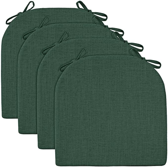 Wellsin Chair Cushions for Dining Chairs 4 Pack - Kitchen Chair Cushions with Ties and Non-Slip Backing - Dining Chair Pads 16"X16"X2", Dark Green