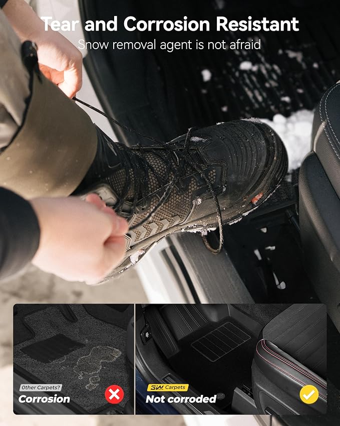 3W Floor Mats & Front Carpets Fit 2022-2026 Toyota Tundra (Only for CrewMax Cab), SR/SR5/TRD PRO/Limited/Platinum/Castone Custom Fit All-Weather TPE Front & Rear Row Floor Liner Black