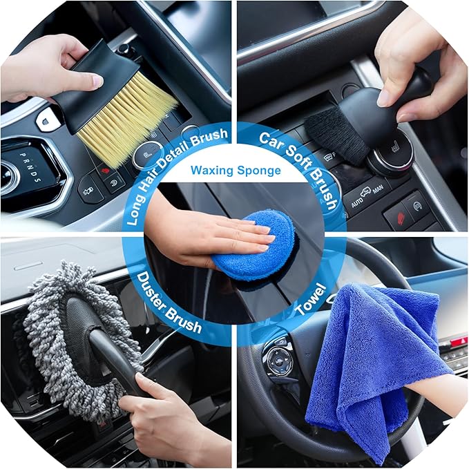 Car Detailing Kit, Car Detailing Brush Set, Bendable Car Wheel Rim Cleaner Brush Set, Car Detailing Brushes, Car Wash Cleaning Tools Kit for Interior, Exterior, Wheels, Blue
