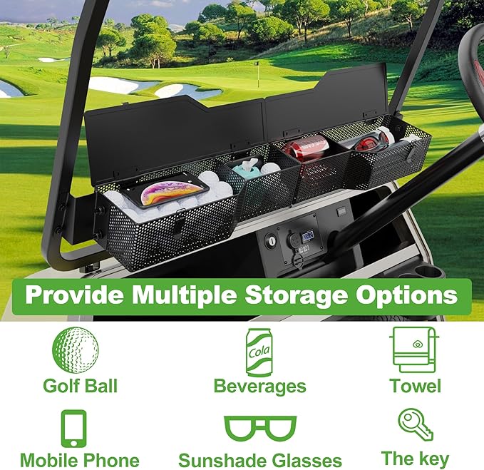 10L0L Golf Cart Front Inner Storage Basket with Cover for Club Car DS 2000-Up Models - Dashboard Organizer, Durable Storage Solution for Golf Cart Accessories