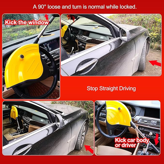 KAYCENTOP Universal Steering Wheel Lock Anti-Theft Car Devices Half Cover, Security Wheel Locks for Car, Adjustable Car Wheel Lock Fit Most Vehicle, Great Deterrent Yellow
