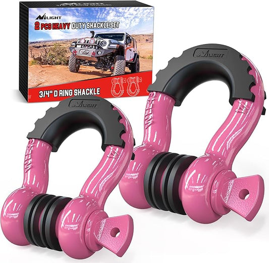 Nilight 2 Pack 3/4" D-Ring Shackle with 7/8" Screw Pin 41,887lbs Break Strength, Heavy Duty Off Road Recovery Shackle with Isolators Washers for Use with Tow Strap, Winch, Off-Road Truck Vehicle