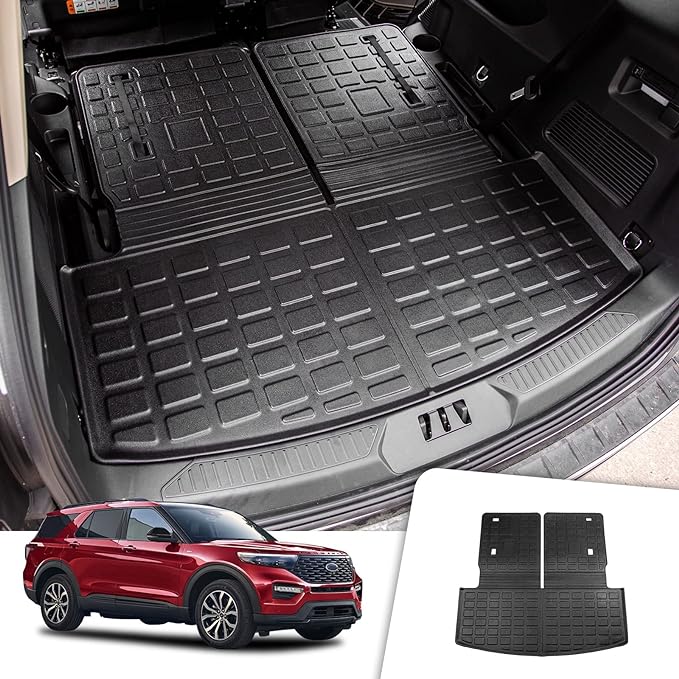 Rongtaod Cargo Mat Compatible with 2020-2025 2026 Ford Explorer 6&7 Passenger Cargo Liner Trunk Mat Back Seat Cover Protector Upgrade 2024 Explorer Accessories (Trunk Mat with Backrest Mat)