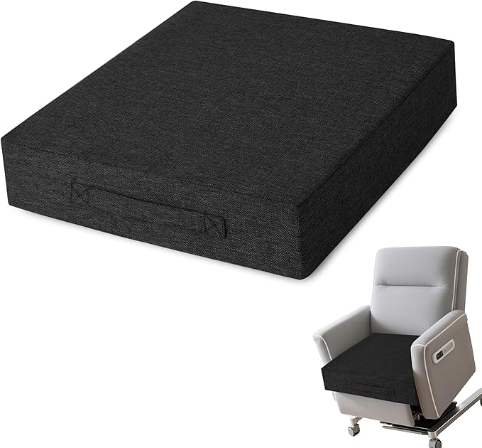 AddGrace Recliner Cushions for Elderly Thick Seat Cushion 20"x20"x4" Chair Pads with Non Slip Backing and Washable Cover for Couch Armchair Chairs Black