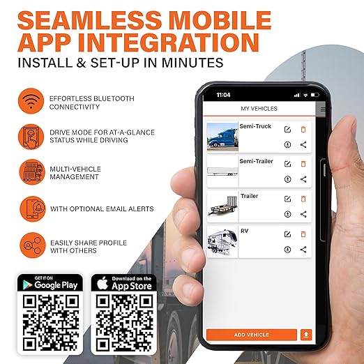 PressureTech Wireless Tire Pressure Monitoring System - TPMS Sensors for Automobiles, Motorcycles, Powersport Vehicles, RVs, Trailers - Real-Time Display w/iOS or Android App (0-150 PSI) (Pack of 2)
