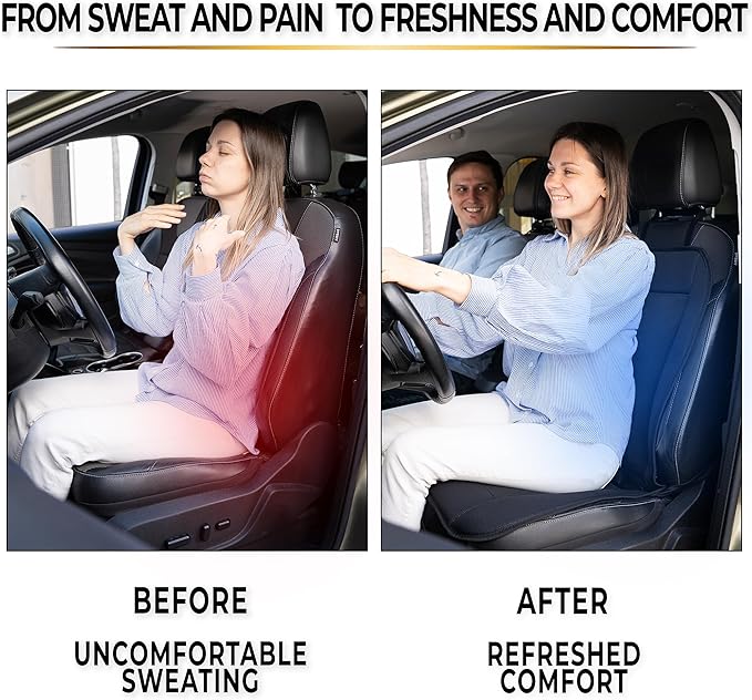 ZONETECH Cooling Car Seat Cushion 12V Black Automotive Adjustable Temperature Comfortable Cooling Car Seat Cover