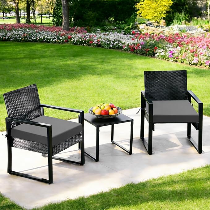 Outdoor Chair Cushions Set of 2, 22x22x3 Inch Waterproof & Fade Resistant Patio Furniture Seat Cushions with Ties, Square Outdoor Dining Chair Cushions for Lawn, Garden, Deck & Yard, Dark Grey