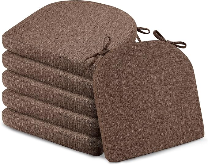 Basic Beyond Chair Cushions for Dining Chairs 6 Pack, Kitchen Chair Cushions with Ties and Non Slip Backing, 16 x 16 inches Chair Pads for Dining Chairs (Brown)