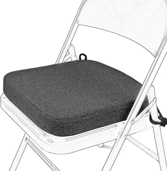 SINOSSO Memory Foam Chair Cushion for Folding Chair 1 Pcs, Thickened 2" Square Kitchen Chair Pad with Ties, Indoor Non-Slip Dining Chair Seat Cushion (1 Piece, Dark Grey)